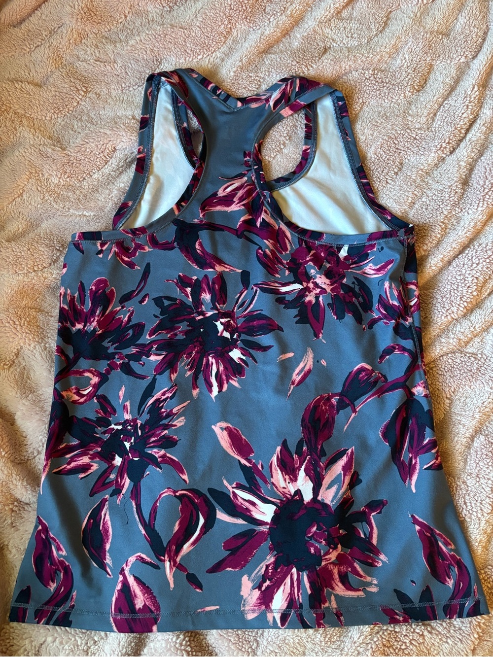 DSG Womens dusty blue and Floral Racerback Tank Top - Pink & Plum Print - Picture 2 of 4